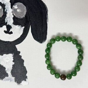 Natural Hetian Nephrite Jade Bracelet, 9.5mm Dark Green Seed Jade Beads, Elastic